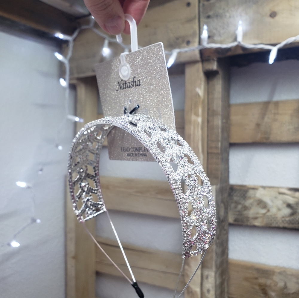 Luxury Natasha rhinestone headband wide silver wedding bridesmaid valentines - Picture 10 of 14